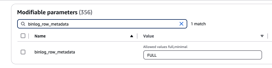 Метаданные строк binlog — значение FULL